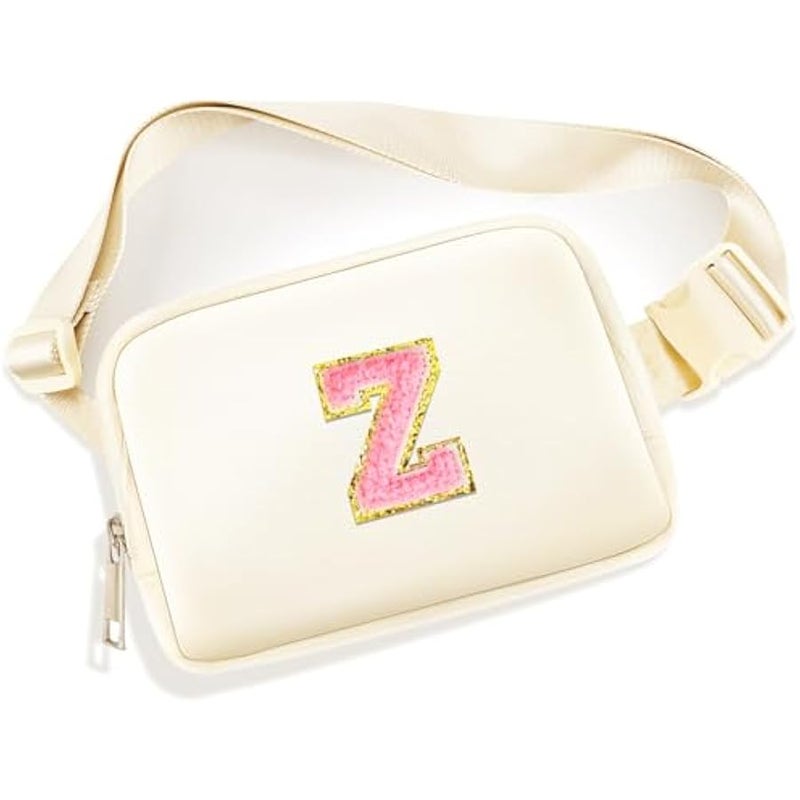 Fanny Pack Belt Bag for Women Girls Small Crossbody Bag with Initial Letter Cute Preppy Waist Packs Trendy Travel Accessories Personalized  Birthday Gifts for Running Hiking Beige Z - Image 1